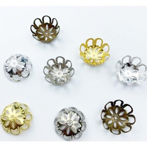 50pcs 17mm bead caps Metal Flower Filigree Wraps Crafts Gift Decoration DIY Cosplay Bridal hair accessories Wholesale Charms