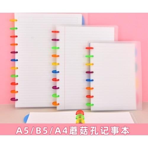 A4/A5/B5 60 PAGES Mushroom Hole Notebook Transparent PP Cover Cute Notebooks Color Binding Buckle School Students Supplies