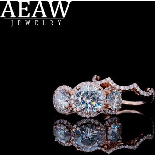 AEAW Solid 14k Rose Gold White Gold 2.0ct 8mm Round Cut Engagement Wedding Moissanite Diamond Ring For Women