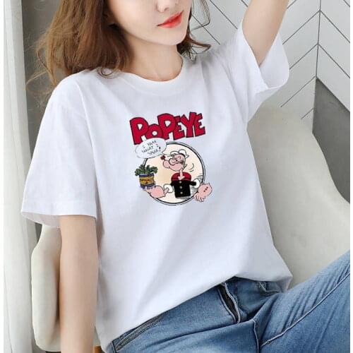 White Loose Casual Womens T-shirt Cute Cartoon Printing Girl T-shirt