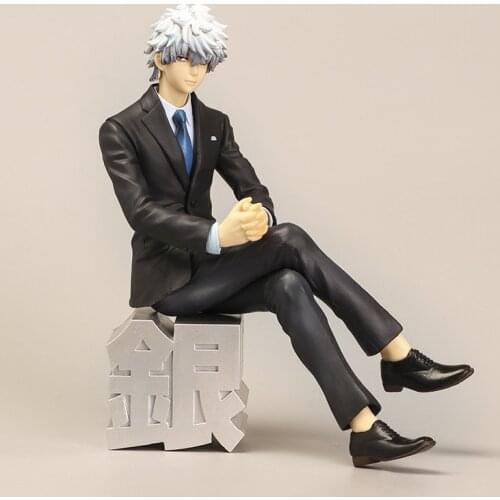 15cm Anime Gintama Action Figure Model Toys Cosplay Business Suit Sakata Gintoki PVC Doll Toy Gif