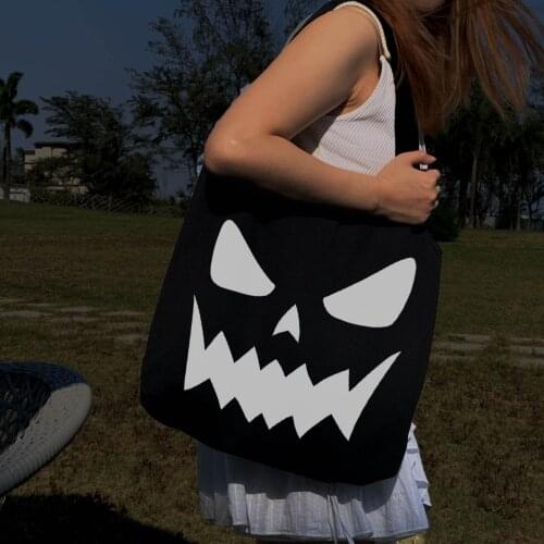Handbag Canvas Bag Harajuku Cotton Canvas Halloween Bags Tote Shopping Bag Women Men Punk Gothic Pumpkin Print Shoulder Bags