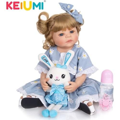KEIUMI 22 Inch 55 CM Gold Hair Full Silicone Dolls Reborn Baby Boneca Baby Reborn Girl Toys For Toddler Playmates Kids Gifts