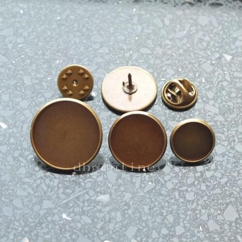 25 Sets 12 16 20mm Tie Tacks Finding Pin Brass Round Pinch Pad Clutch back Blank Brooch