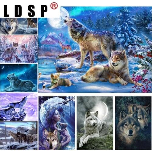 LDSP 5D DIY Diamond Painting Wolf Cross Stitch Kit Full Round Drill Embroidery Animals Mosaic Art Picture Rhinestones Home Decor