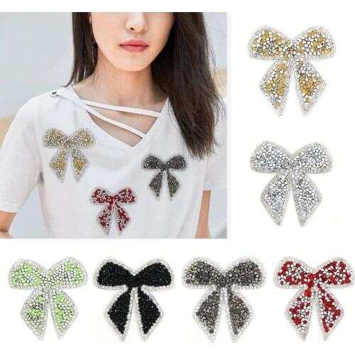 Hot Sale Bow Patches For Clothes 6x6.2cm Rhinestone Patch For Hat Bow-Knot Thermo Stickers Sequin Patch For Girls Kids T-shirt