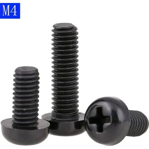 M4 x 0.7 Black Nylon Pan Round Head Phillips Screws Plastic Machine Screws bolts