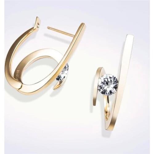 Cute Crystal Female White Round Earrings Small Gold Color Clip Earrings For Women Vintage Bridal Geometric Wedding Earrings