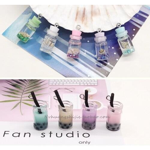 Min order 40pcs/lot handmade Milk tea/drifting bott shape resin floating lock charms diy jewelry earrings/necklace/key accessory