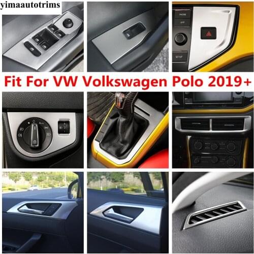 Stainless Steel Interior Head Light Button Water Cup Frame Air AC Outlet Vent Cover Trim For VW Volkswagen Polo 2019 2020 2021