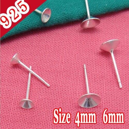 Wholesale 10pcs 100% 925 Sterling Silver Color Ear Stud Jewelry with 11mm long Pin and 4mm 6mm Round Base for DIY Earrings