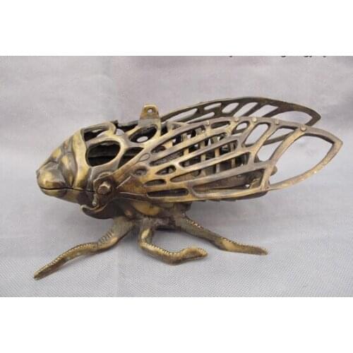 Song voge gem S0215 5 Chinese Folk Refined Copper Bronne Crafts Cicada Censer incense burner Statue