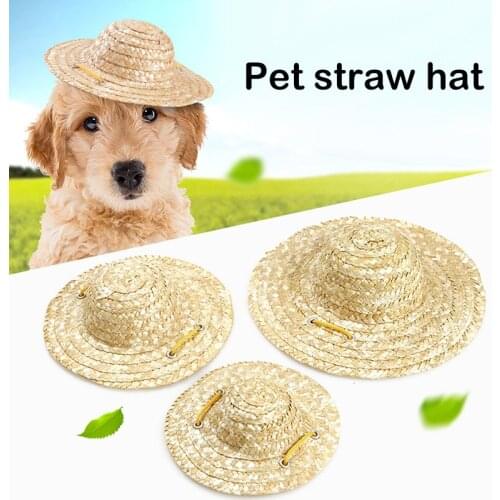 S/M/L Pet Handcrafted Woven Sun Hat Dog Cat Straw Hat Small Pet Beach Outdoor Hiking Accessories Cute Straw Cap Pet Accessories
