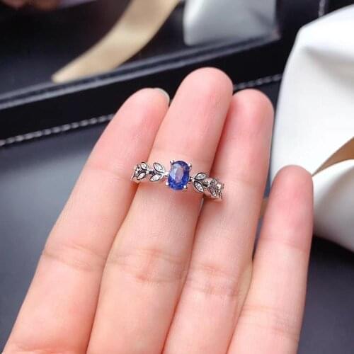 Luxurious elegant leaves sprouting Natural blue sapphire Ring Natural gemstone ring S925 silver women party gift fine Jewelry