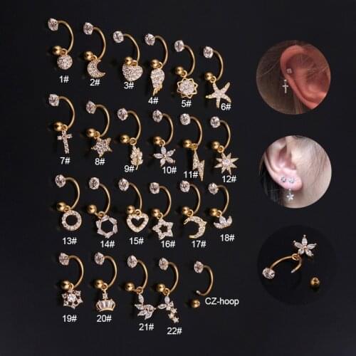 1Piece C-ring Piercing Flower Pendant Earrings Jewelry for Women 2020 Trends Christmas Statement Stud Earring Rings