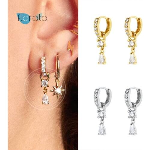 925 Silver Ear Buckle Luxury Crystal Pendant Hoop Earrings for Women Trendy CZ Huggie Earrings Females Participate Party Jewelry