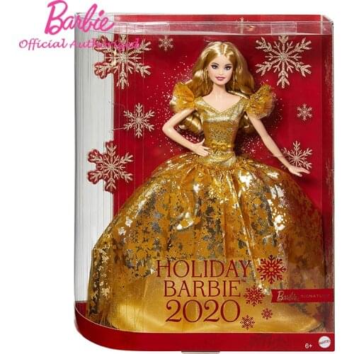 Barbie Signature Holiday Collection Series Blonde Girl Doll Golden Evening Dress High-Heeled Shoes For Children Birthday Gift