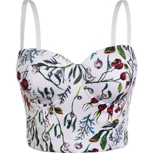 ShesModa Floral Leaves Print Womens Bra 2021 Bustier Diamonds Night Club Party Cropped Top Vest Plus Size