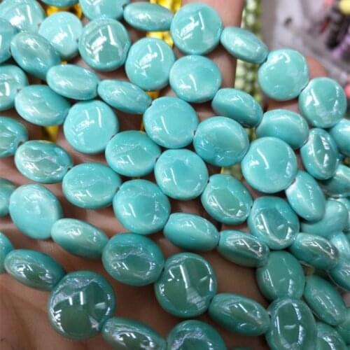 60PCS Blue Ceramic Beads Coin Shape 12MM For Lovely Women Jewelry Components Accessories Wholesale Price China Porcelain