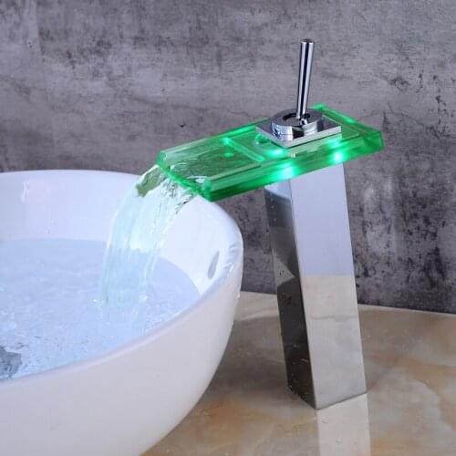 Basin Faucet Chrome Deck Temperature Controlled Bathroom Sink Faucet Waterfall Faucet LED Light Electric Crane Mixer Water Tap