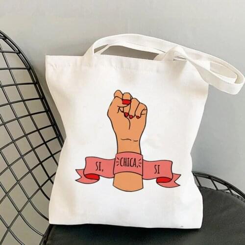 Shopper red Girl power Kawaii Bag Harajuku women Shopping Bag Canvas Shopper Bag girl handbag Tote Bag Shoulder Lady Bag