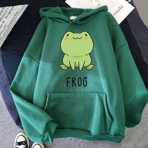 Kawaii frog hoodie print cartoon oversized sweatshirt with hood unisex casual basic student cute pullover wool Sudader XS-3XL