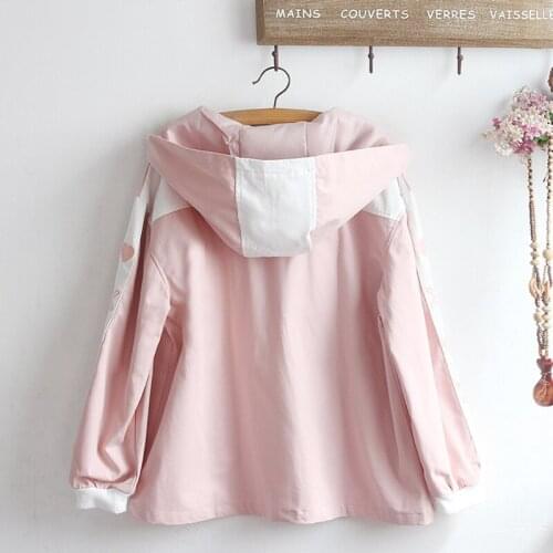 Embroidery Color Blocking Long-Sleeve Loose Hoodies Cute Coats for Women Rainbow Pink Soft Warm Coat with Hooded 2021 Winter New