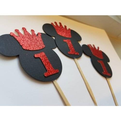 6pcs mouse cupcake toppers. mouse first birthday cupcake toppers