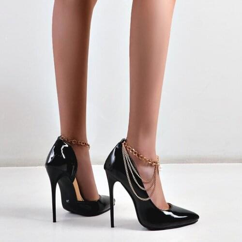 Ladies shoes summer mesh pumps thin high heels pointed toe chain novelty shallow elegant wedding party ankle buckle strap solid