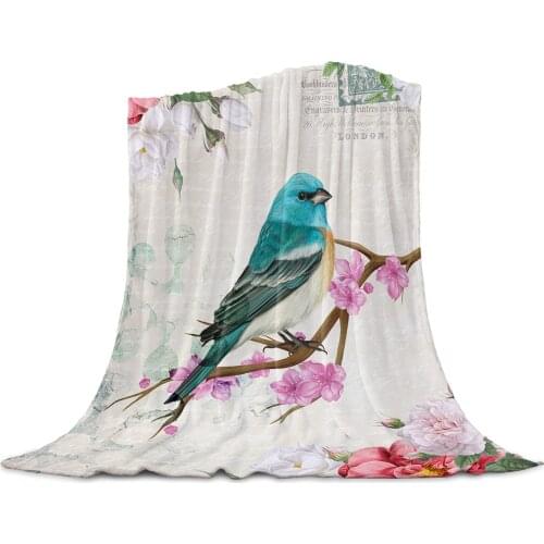 Vintage Flowers And Birds Blankets for Beds Home Bedspread Travel Flannel Blanket Throw Blanket for Sofa