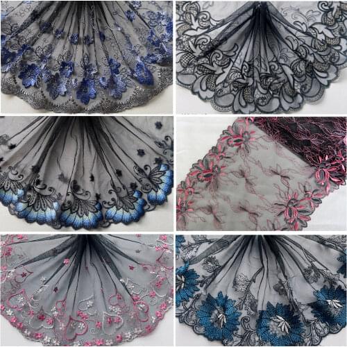 3 Yards Black Mesh High Quality Lace Trim Embroidery Fabric Ribbon Tulle Guipure Cord Lace Sewing DIY Doll Cloth 276