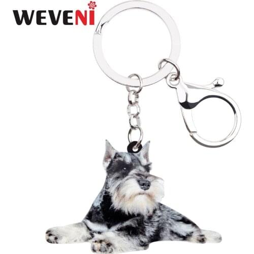 WEVENI Acrylic Anime Schnauzer Terrier Dog Key Chains Keychains Ring Animal Jewelry For Women Girl Bag Car Wallet Charms Bijoux