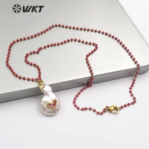 WT-MN952 natural freshwater pearl＆CZ Pendant Necklace drop shape pearl Necklace women fashion Pendant Necklace Jewelry