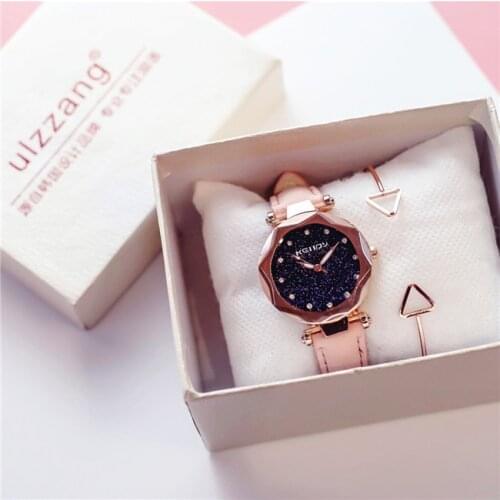 XSVO Fashion Simple Trend Chic Starry Sky Dial Quartz Women Watch + Bracelet Simple Luxury Casual Wristwatches Ladies