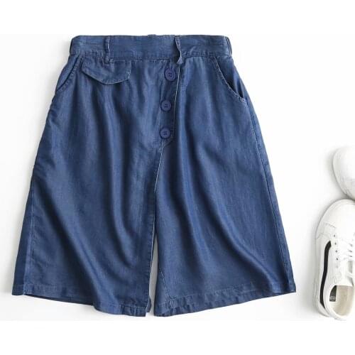 Women summer jeans shorts skirts elastic waist blue denim shorts skirts casual streetwear high waist denim shorts soft cotton