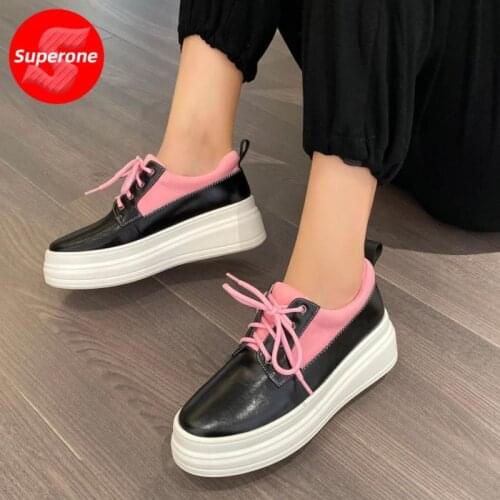 Superone New Shoes Women Real Leather Mix Color Women Pumps Fashion Sweet Ladies Spring Autumn Shoes Footwear Size 34-39