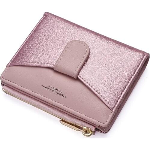 New womens Pu wallet Korean version sequins collision color stitching zipper buckle pocket womens short card bag