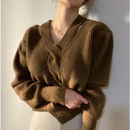 Korean Chic Autumn Winter Halter Office Lady Sweater Knitted Basic Pullovers Vintage Solid Long Sleeve Sueter Mujer Jumpers