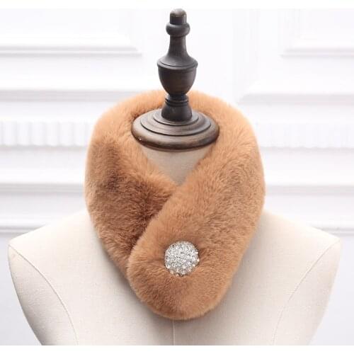 Naiveroo Women Winter Warm Faux Rabbit Fur Ring Collar Scarfs Crystal Hasp Decoration Soft Luxury Lady Neck Round Scarves Female