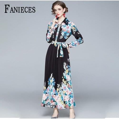 2020 Autumn Winter Women Fashion Design Runway Dresses With belt Long Sleeve Elegant Vintage Print Maxi Dress Vestido femme robe