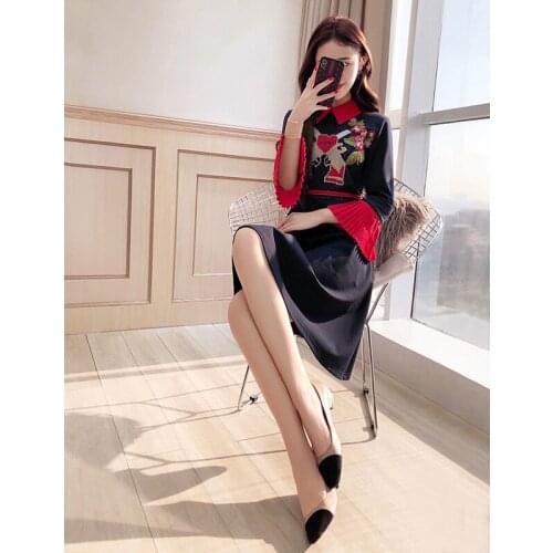 Embroidery Dress Women Vintage Lady Girl A Line Plus Size Mini Short Dresses Color Block 2021 Spring Street Casual Chic Vestidos