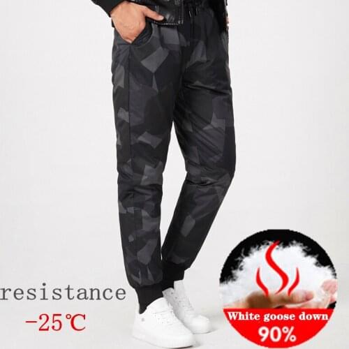 Winter warm mens down pants white goose down outdoor sports camping pants hiking pants ultra-light thick warm down pants