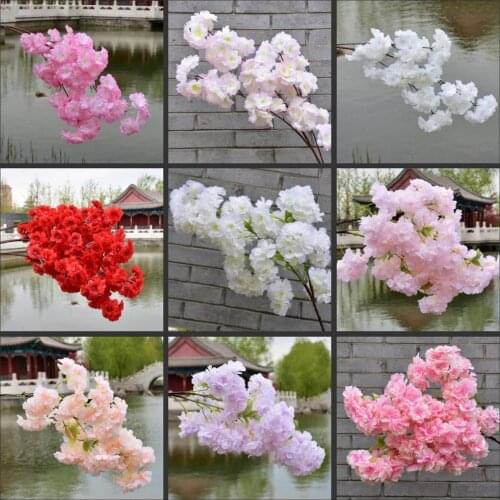 1M long Cherry Blossoms Artificial Flowers Branches Wedding Arch Decoration Peach Branch Background Wall Hanging Fake Flower