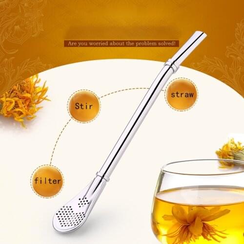 1pcs Stainless Steel Drinking Straw Spoon Tea Filter Straw Metal Reusable Eco-Friendly Coffee Tea Tools Bar Accessories