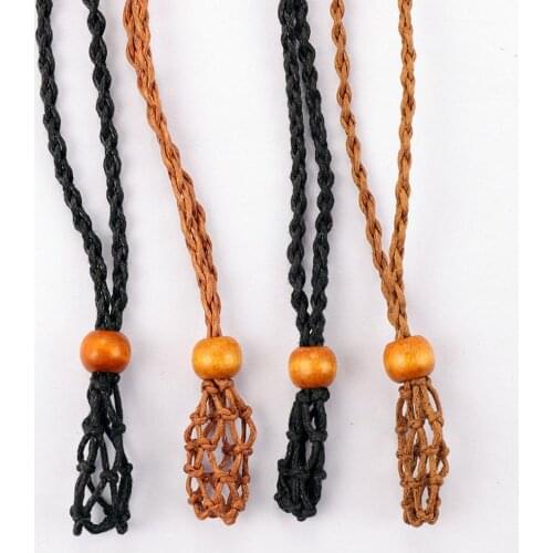 1pc Necklace Cord Empty Stone Holder Natural Quartz Crystal Raw Stone Chakra Point Healing Fish Netted Indians Amulets Pendant