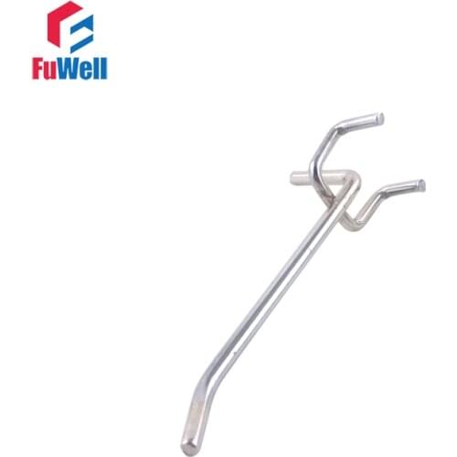 10pcs 32mm Hole Pitch Pegboard Hook 100/150/200mm Supermarket Display Hooks 3.3mm Wire Dia. Metal Chrome-plated Peg Board Hooks