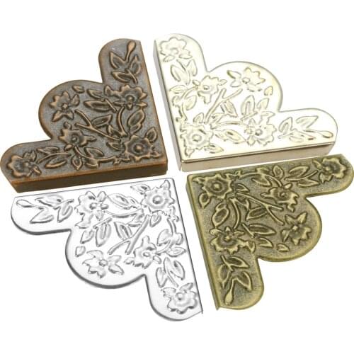 4Pcs 43mm Wooden Box Corners Furniture Cover Vintage Iron Triangle Corner With Flowers No Holes Pattern Carved Protectors