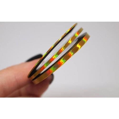 3 rolls of gold rainbow nail art striping tape/1mm, 2mm and 3mm wide/ Holo nail striping tape/ Nail foil/ Nail art