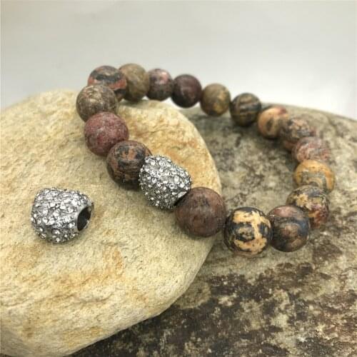 5.5mm Hole 316l Stainless Steel Full Crystal Heart European Charm Beads For Bracelet DIY Jewelry Making Wholesales