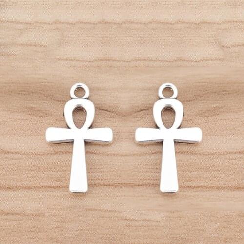 50 Pieces Tibetan Silver Ankh Egyptian Cross Charms 2 Sided for Bracelet Necklace Jewellery Making Accessories 22x13mm